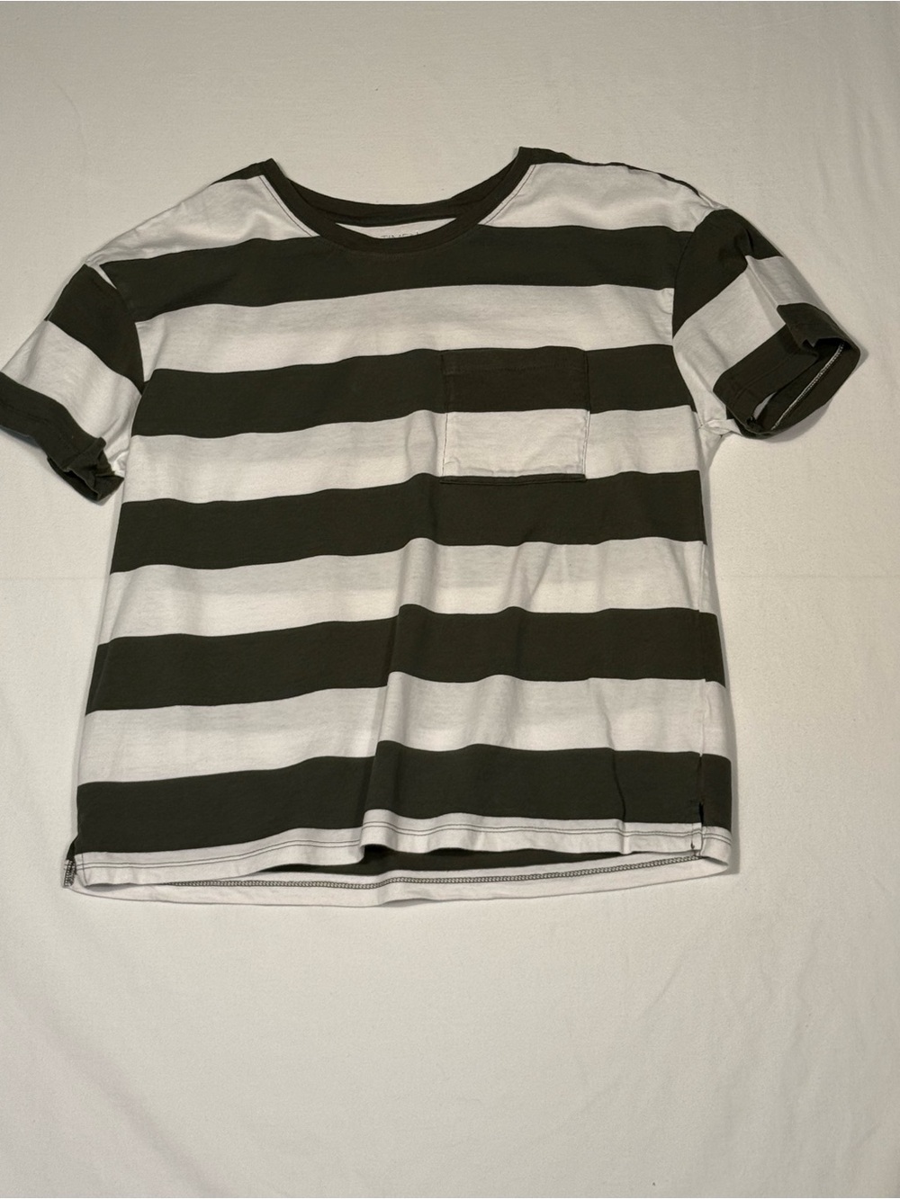 Time and Tru Olive & White Striped Pocket Tee